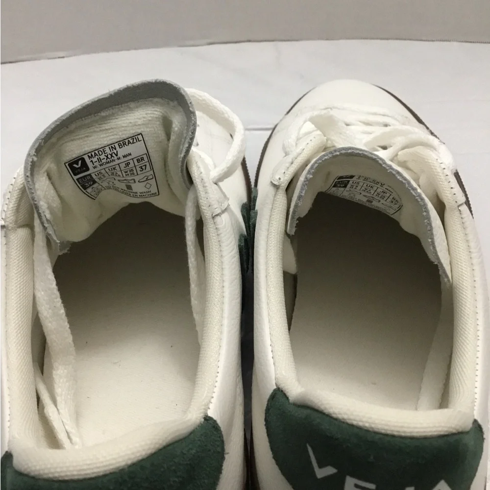 Veja White Sneakers with Green V Logo and Brown Sole